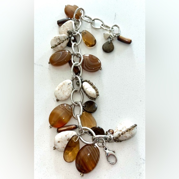 Silpada Sterling Bronzite Pyrite Agate Magnesite Shell & Glass Bracelet up to 7 - Picture 1 of 6